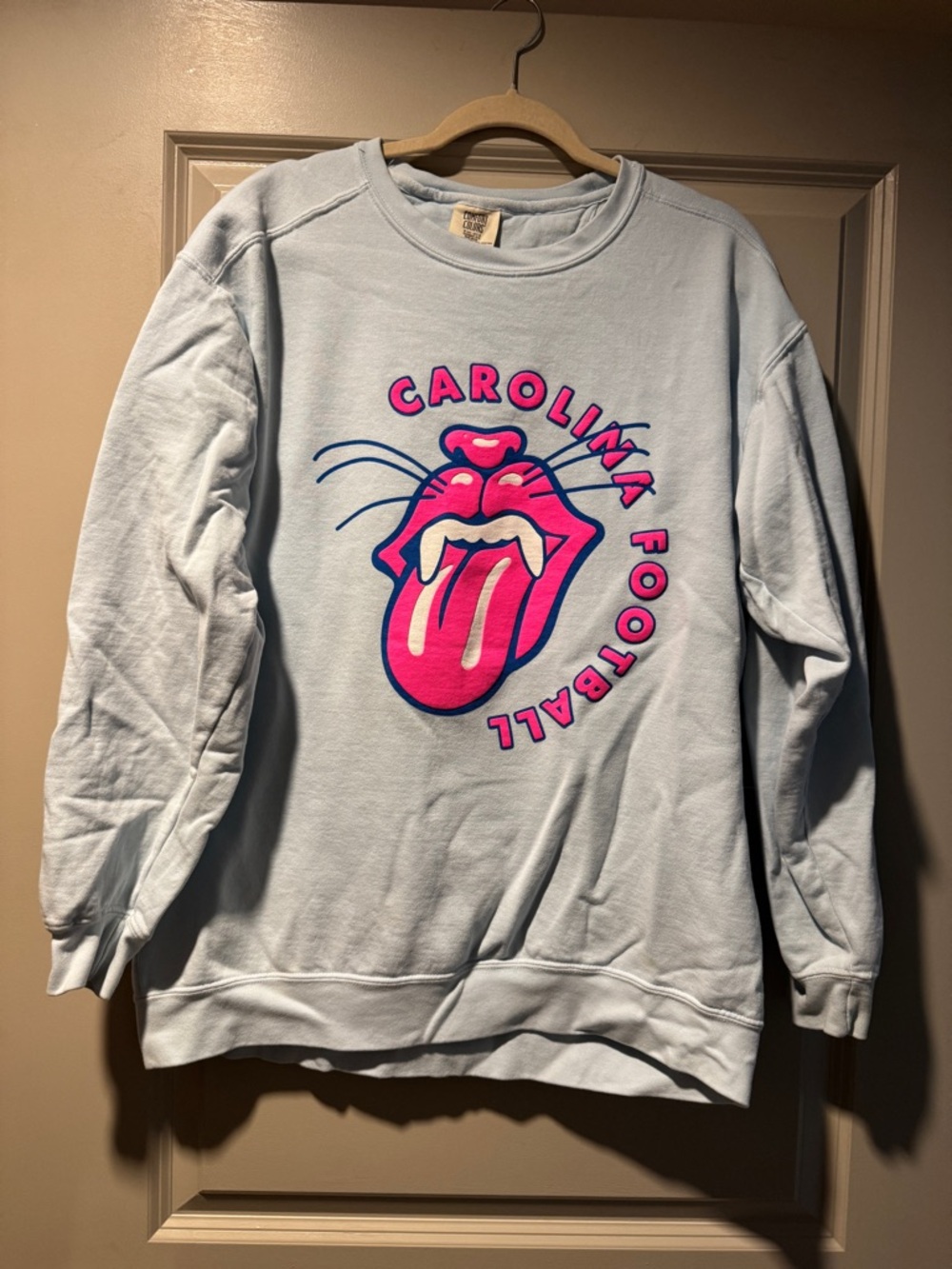 Carolina Panthers- Girl Tribe- Comfort Colors light blue crewneck sweatshirt
